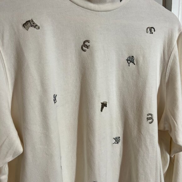 🤍 Vintage Monterey Petites by Koret Embroidered Mock Neck Top | Size Large - Picture 1 of 8